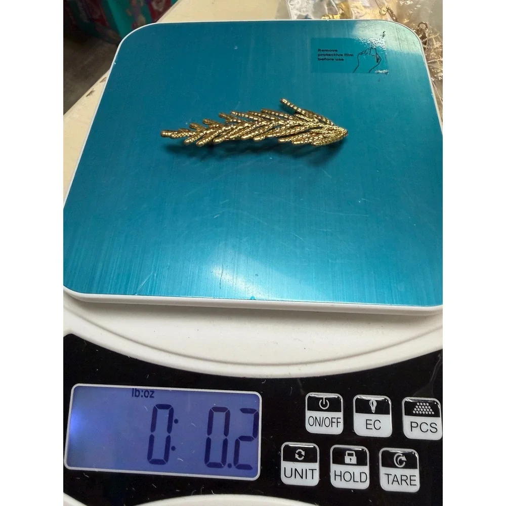 Vintage Gold Tone Cedar Pine Branch Brooch Botanical Nature Pin Textured Leaf